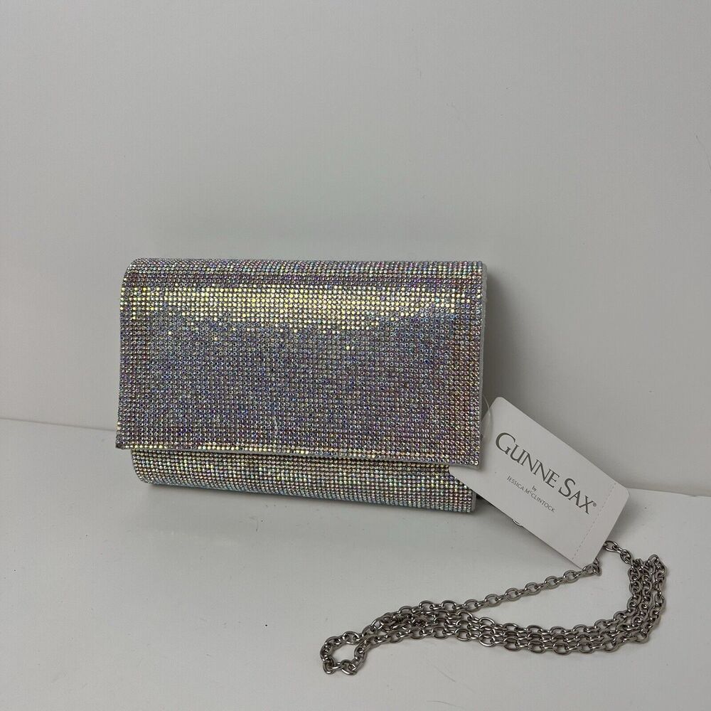 Gunne Sax Jessica McClintock Silver Embellished Evening Bag Clutch Holiday
